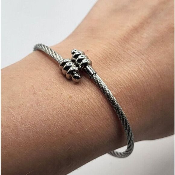 Stainless Steel Wire Twist Bangle Bracelet 7.5 in - Picture 1 of 3